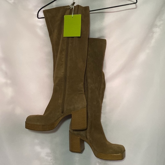 NWT Gianni Bini Brown LEATHER Suede 4” Heeled 1.5”PLATFORM Boots SIDE ZIP WO 10 - Picture 6 of 13